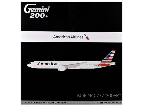 Boeing 777-300ER Commercial Aircraft "American Airlines" (N722AN) Silver with Striped Tail "Gemini 200" Series 1/200 Diecast Model Airplane by GeminiJets