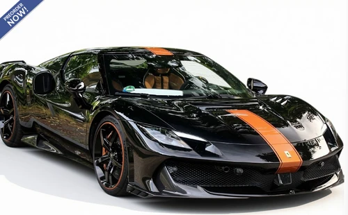 1/18 BBR Ferrari 296 Speciale A (Nero DS Black with Ambra Orange Stripes) Car Model
