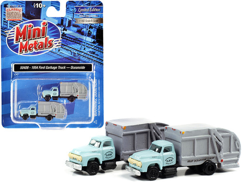 1957 Chevrolet Garbage Truck "Oceanside Department of Public Works" Light Blue and Gray Set of 2 pieces 1/160 (N) Scale Models by Classic Metal Works