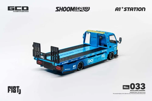1/64 Shoom64 Hino 300 Custom Drop-Bed Car Carrier Fist Livery (Blue) Diecast Car Model