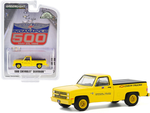 1986 Chevrolet Silverado Official Pickup Truck with Bed Cover Yellow "70th Annual Indianapolis 500 Mile Race" "Hobby Exclusive" 1/64 Diecast Model Car by Greenlight