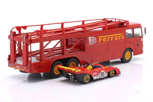 1/43 Altaya 2-Car Set Fiat 306/2 Scuderia Ferrari Race Car Transporter with Ferrari 312P #85 Diecast Car Models