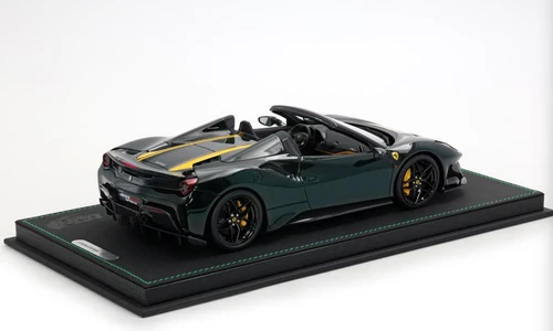 1/18 BBR Ferrari 488 Pista Spider (British Green with Two Yellow Stripes) Car Model Limited 48 Pieces