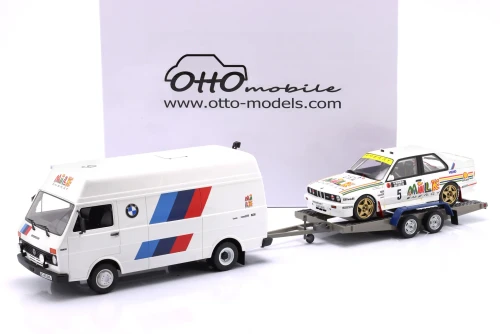 1/18 OTTO 3-Car Set Rallye 1000 Lakes 1988 BMW M3 Gr.A #5 & VW LT with Trailer Car Models