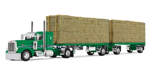 1/64 First Gear Peterbilt Model 389 Alfalfa Crusier with 36” Flat Top Sleeper & 28.5’ Utility® Dual Flatbed Trailers with Hay Load Diecast Model