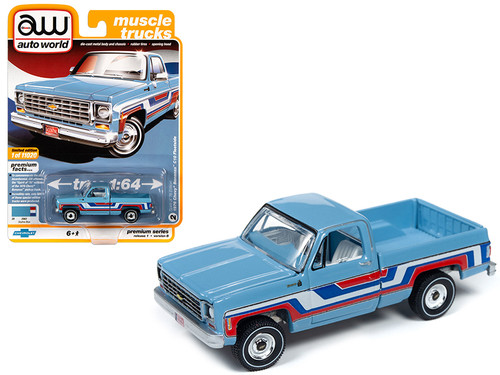 1976 Chevrolet Bonanza C10 Fleetside Pickup Truck "Bicentennial Edition" Skyline Blue with Stripes "Muscle Trucks" Limited Edition to 11020 pieces Worldwide 1/64 Diecast Model Car by Autoworld