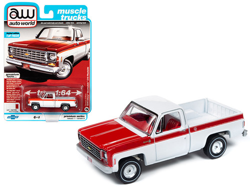 1976 Chevrolet Scottsdale C10 Fleetside Pickup Truck "Olympic Edition" White and Red "Muscle Trucks" Limited Edition to 11020 pieces Worldwide 1/64 Diecast Model Car by Autoworld