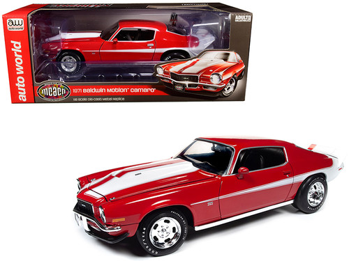 1971 Chevrolet Camaro Baldwin Motion Phase III Cranberry Red with White Stripes "Muscle Car & Corvette Nationals" (MCACN) 1/18 Diecast Model Car by Autoworld