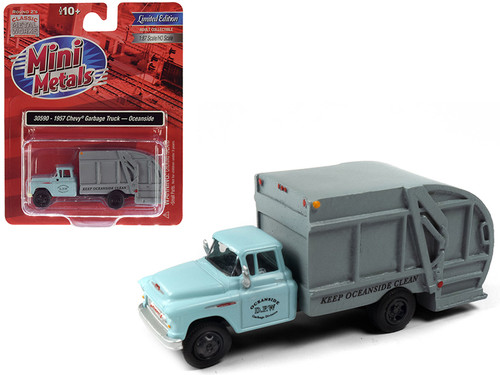 1957 Chevrolet Garbage Truck "Oceanside Department of Public Works" Light Blue and Gray 1/87 (HO) Scale Model by Classic Metal Works