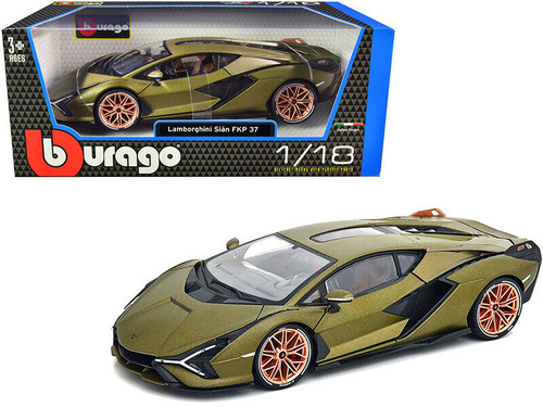 1/18 BBurago Lamborghini Sian FKP 37 (Green Metallic with Copper Wheels) Diecast Model Car