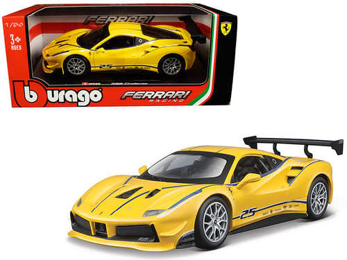 Ferrari 488 Challenge #25 Yellow with Blue Stripes "Ferrari Racing" 1/24 Diecast Model Car by Bburago