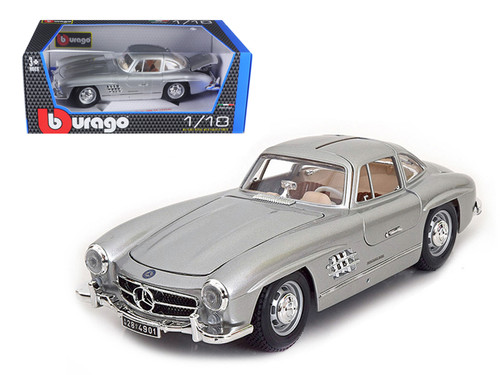 1954 Mercedes 300 SL 300SL Gullwing Silver 1/18 Diecast Model Car by Bburago