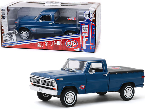 1970 Ford F-100 Pickup Truck with Bed Cover Dark Blue "STP" "Running on Empty" Series 4 1/24 Diecast Model Car by Greenlight