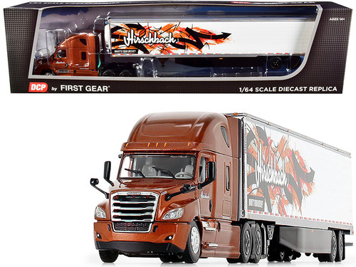 2018 Freightliner Cascadia High-Roof Sleeper Cab with 53' Utility Reefer Refrigerated Trailer with Skirts "Hirschbach" 1/64 Diecast Model by DCP/First Gear