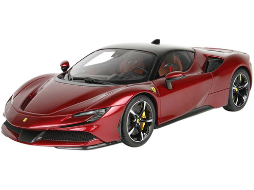 2019 Ferrari SF90 Stradale Rosso Fiorano Red Metallic with Black Top with DISPLAY CASE Limited Edition to 200 pieces Worldwide 1/18 Model Car by BBR