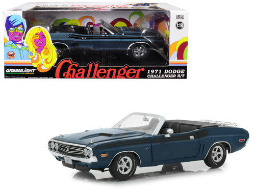 1971 Dodge Challenger R/T Convertible with Luggage Rack Gunmetal Gray Metallic with Black Stripes 1/18 Diecast Model Car by Greenlight