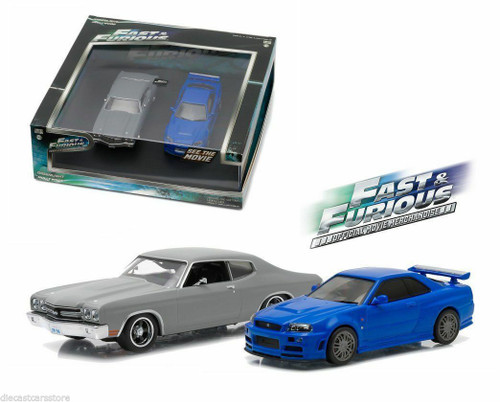 1/43 Greenlight 2-Pack - Fast & Furious (2009) - 1970 Chevrolet Chevelle SS & 2002 Nissan Skyline GT-R R34 Diecast Car Model