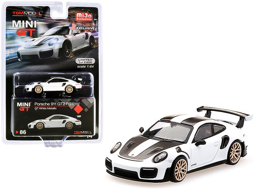 Porsche 911 GT2 RS Weissach Package GT White Metallic with Carbon Stripes Limited Edition to 2400 pieces Worldwide 1/64 Diecast Model Car by True Scale Miniatures