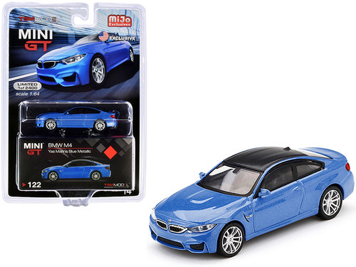 1/64 Mini GT BMW M4 (F82) (Yas Marina Blue Metallic with Carbon Top) Diecast Car Model
