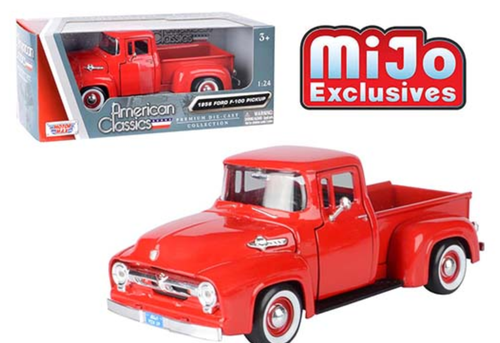 1/24 Motormax 1956 Ford F-100 Pickup (Red with whitewall tires) Diecast Car Model