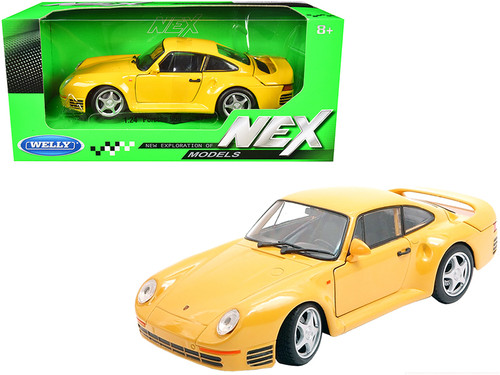 Porsche 959 Yellow with Silver Wheels "NEX Models" 1/24 Diecast Model Car by Welly