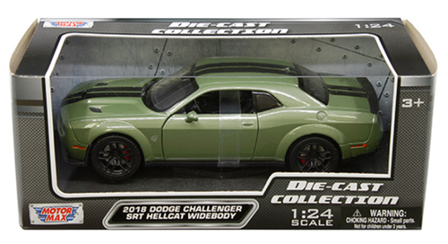 2018 Dodge Challenger SRT Hellcat Widebody (Green Metallic with black stripes) 1/24 Diecast Model Car by Motormax