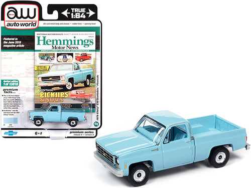 1979 Chevrolet C10 Scottsdale Fleetside Pickup Truck Light Blue "Hemmings Motor News" Magazine Cover Car (June 2018) Limited Edition to 13816 pieces Worldwide 1/64 Diecast Model Car by Autoworld