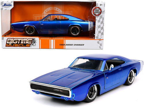 1968 Dodge Charger R/T Candy Blue with White Stripes "Bigtime Muscle" 1/24 Diecast Model Car by Jada