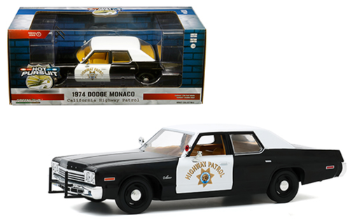 1/24 Greenlight Hot Pursuit - 1974 Dodge Monaco - California Highway Patrol (Black/White) Diecast Car Model