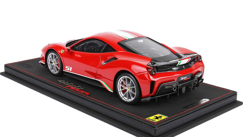 Ferrari 488 Pista Piloti Rosso Corsa 322 Red with White, Green and Red Stripes with DISPLAY CASE Limited Edition to 232 pieces Worldwide 1/18 Model Car by BBR