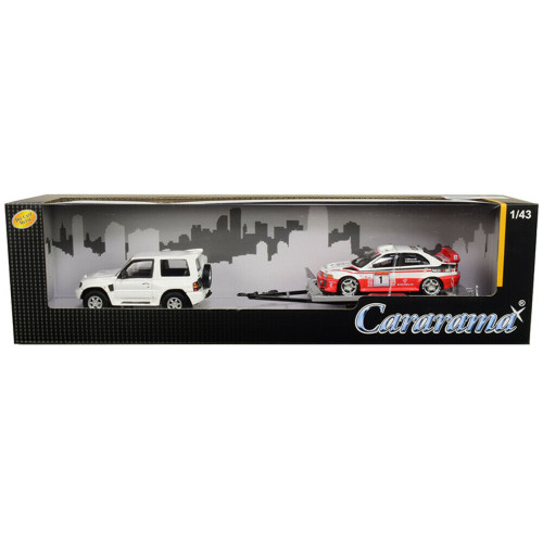 1/43 Cararama Mitsubishi Pajero Evolution (White) with Trailer and