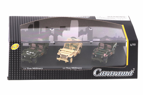 1/72 Cararama 3-Car Set - 1/4 Ton Military Vehicle (Green, Khaki, Camouflage) Diecast Car Model