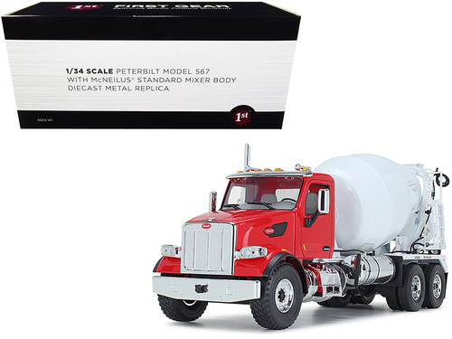 Peterbilt 567 with McNeilus Standard Mixer Red and White 1/34 Diecast Model by First Gear