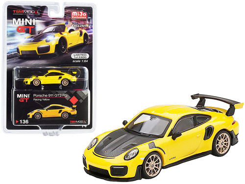 Porsche 911 GT2 RS Racing Yellow with Gold Wheels Limited Edition to 2400 pieces Worldwide 1/64 Diecast Model Car by True Scale Miniatures