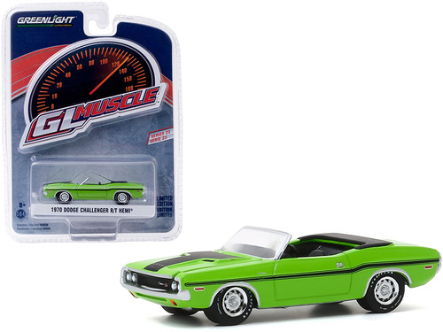 1970 Dodge Challenger R/T HEMI Convertible Sublime Green with Black Stripes "Greenlight Muscle" Series 23 1/64 Diecast Model Car by Greenlight
