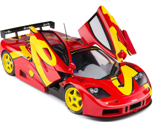 1996 McLaren F1 GTR Short Tail Launch Livery Red with Yellow Graphics 1/18 Diecast Model Car by Solido