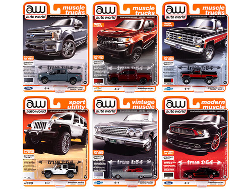 Autoworld Muscle Cars Premium 2020 Set A of 6 pieces Release 3 1/64 Diecast Model Cars by Autoworld