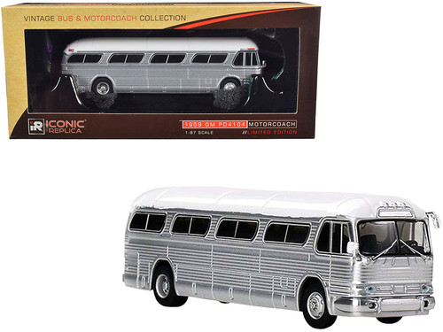 1959 GM PD4104 Motorcoach Bus Blank Silver with White Top "Vintage Bus & Motorcoach Collection" 1/87 Diecast Model by Iconic Replicas