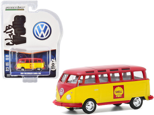 1964 Volkswagen Samba Bus "Shell Oil" Yellow and Red "Club Vee V-Dub" Series 11 1/64 Diecast Model by Greenlight