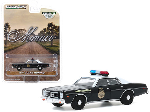 1977 Dodge Monaco Black with White Top "Hatchapee County Sheriff" "Hobby Exclusive" 1/64 Diecast Model Car by Greenlight