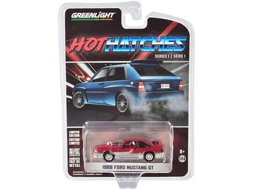 1988 Ford Mustang GT Medium Scarlet Red and Silver "Hot Hatches" Series 1 1/64 Diecast Model Car by Greenlight