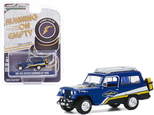 1967 Jeep Jeepster Commando Off-Road with Roof Rack Blue with Stripes "Goodyear Racing" "Running on Empty" Series 11 1/64 Diecast Model Car by Greenlight