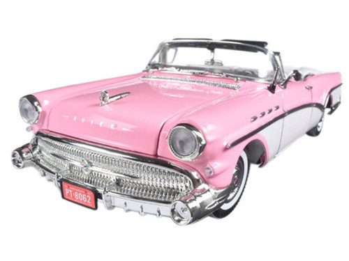 1/18 Motormax 1957 Buick Roadmaster Convertible (Pink and White) Diecast Car Model