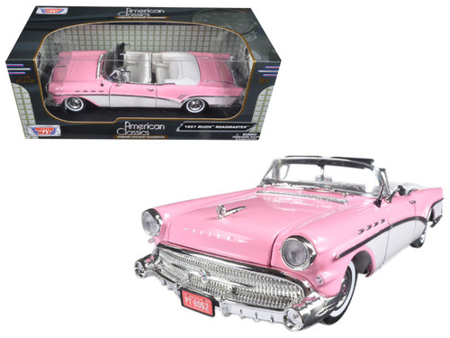 1/18 Motormax 1957 Buick Roadmaster Convertible (Pink and White) Diecast Car Model