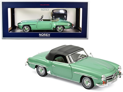 1957 Mercedes Benz 190 SL Cabriolet Light Green Metallic with Black Top 1/18 Diecast Model Car by Norev