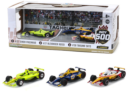 2019 Indianapolis 500 Podium Set of 3 IndyCars 1/64 Diecast Model Cars by Greenlight