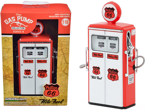 1954 Tokheim 350 Twin Gas Pump "Phillips 66 Flite-Fuel" Red and White "Vintage Gas Pumps" Series 8 1/18 Diecast Model by Greenlight