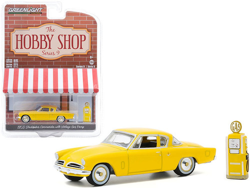 1953 Studebaker Commander Yellow with Vintage Gas Pump "The Hobby Shop" Series 9 1/64 Diecast Model Car by Greenlight
