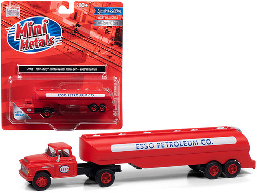 1957 Chevrolet Truck Tractor with Tanker Trailer Red "ESSO Petroleum Co." 1/87 (HO) Scale Model by Classic Metal Works