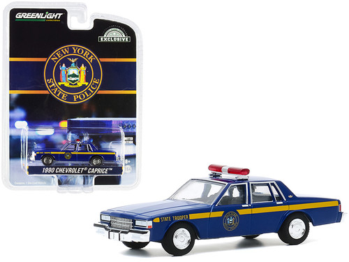 1990 Chevrolet Caprice "New York State Police" Blue with Yellow Stripes "Hobby Exclusive" 1/64 Diecast Model Car by Greenlight
